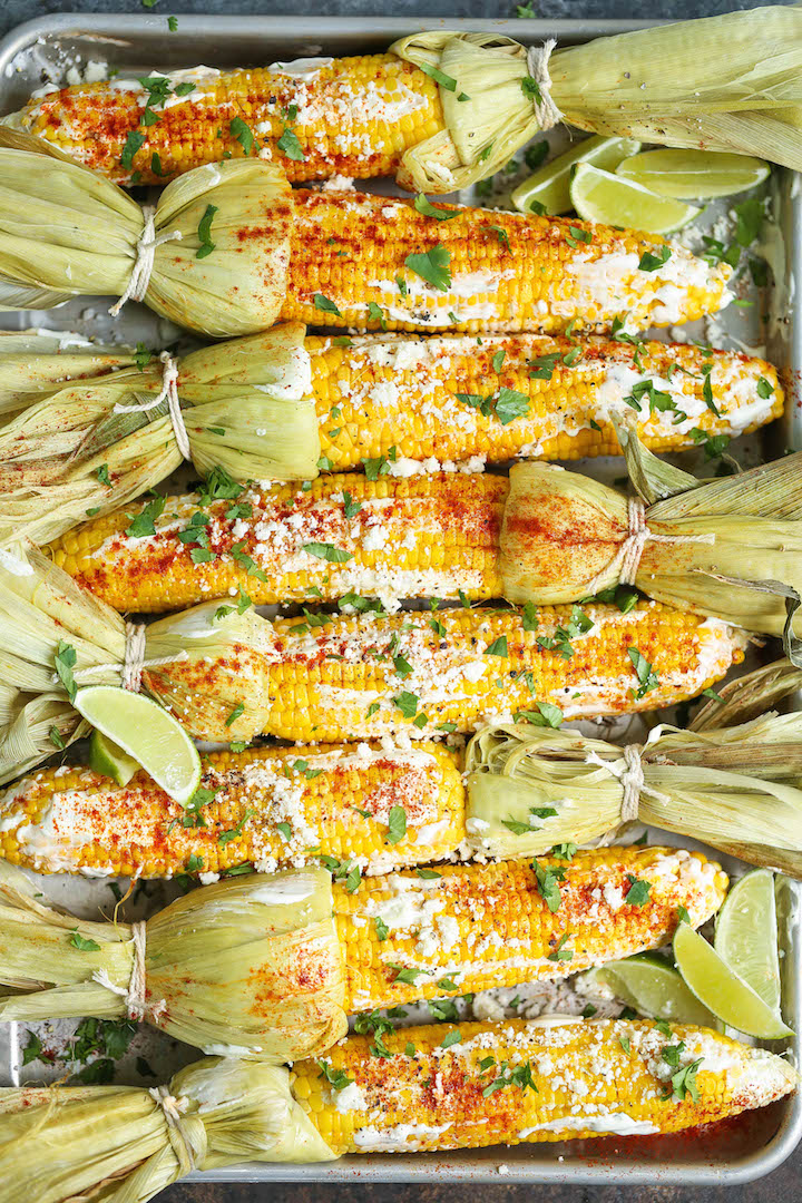 Roasted Mexican Street Corn - You can easily make the classic Mexican street food right at home now. BAKED OR GRILLED! And this cream sauce is TO DIE FOR!!