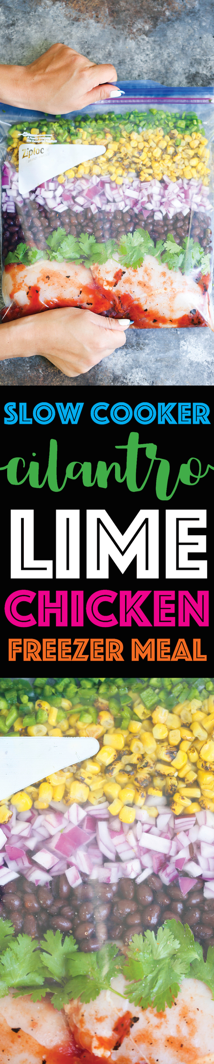 Slow Cooker Cilantro Lime Chicken - Stock your freezer with the easiest, quickest crockpot FREEZER MEAL!!! Simply drop into the crockpot and you're set!!!