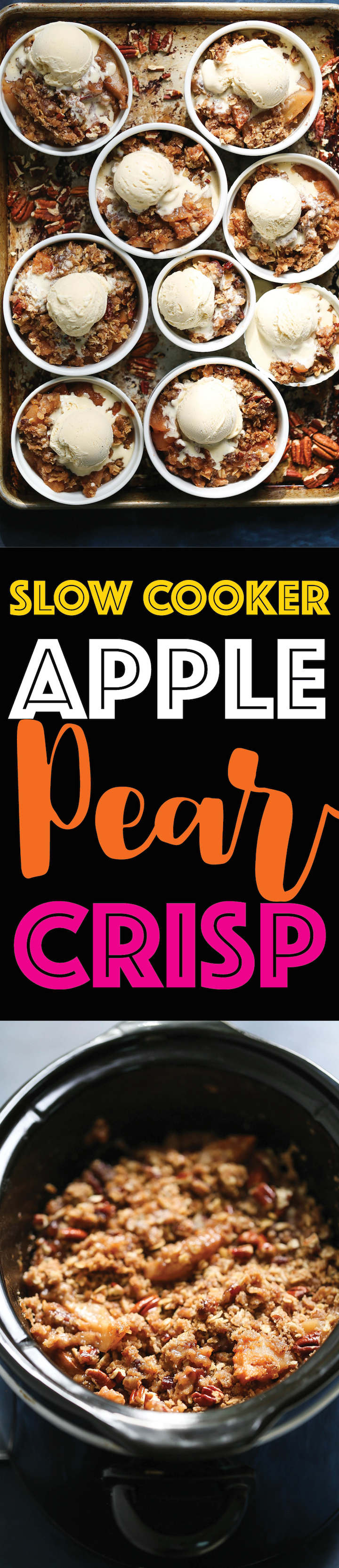 Slow Cooker Apple Pear Crisp - The easiest fuss-free apple pear crisp made right in your crockpot with a sweet crispy topping that is TO DIE FOR!!! 