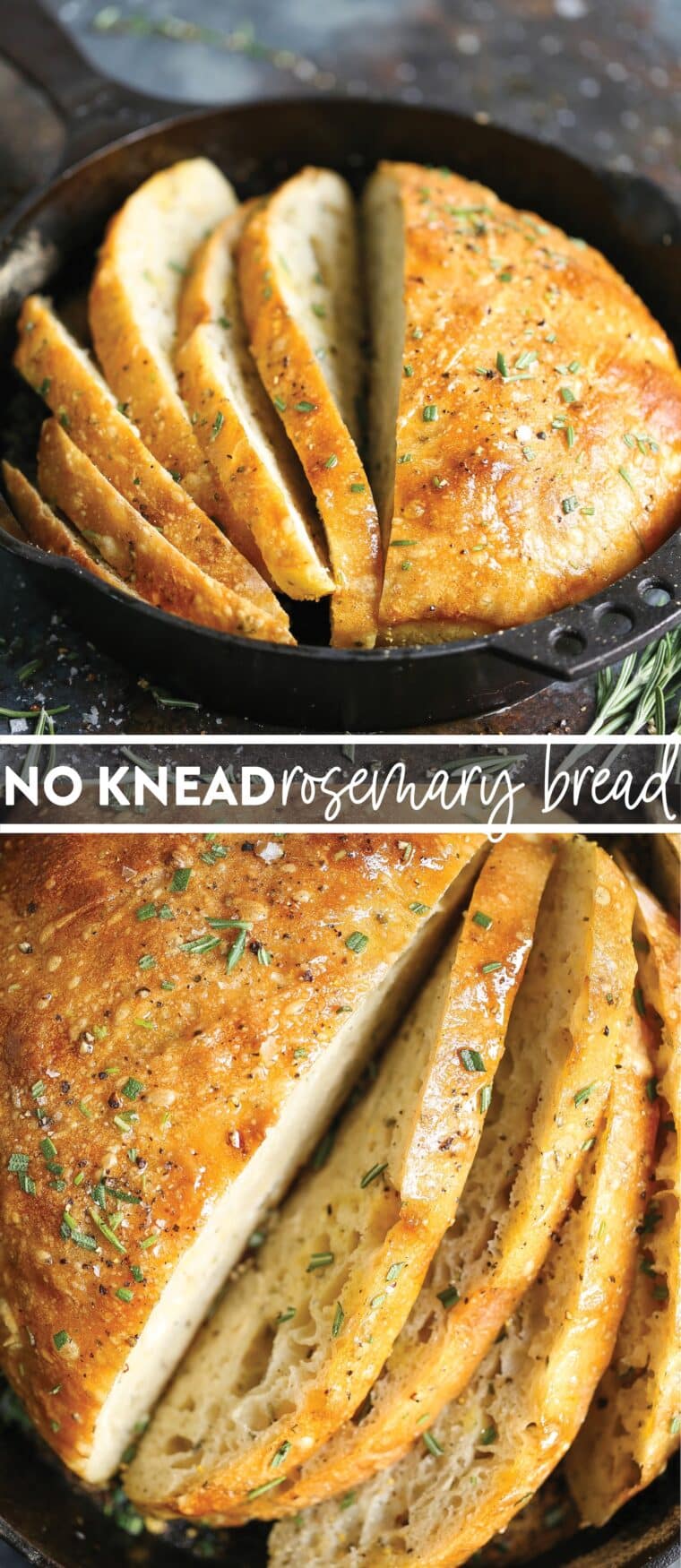 No Knead Rosemary Bread - A basic, FOOLPROOF homemade bread recipe here! Anyone can make this! And the bread comes out just perfect!