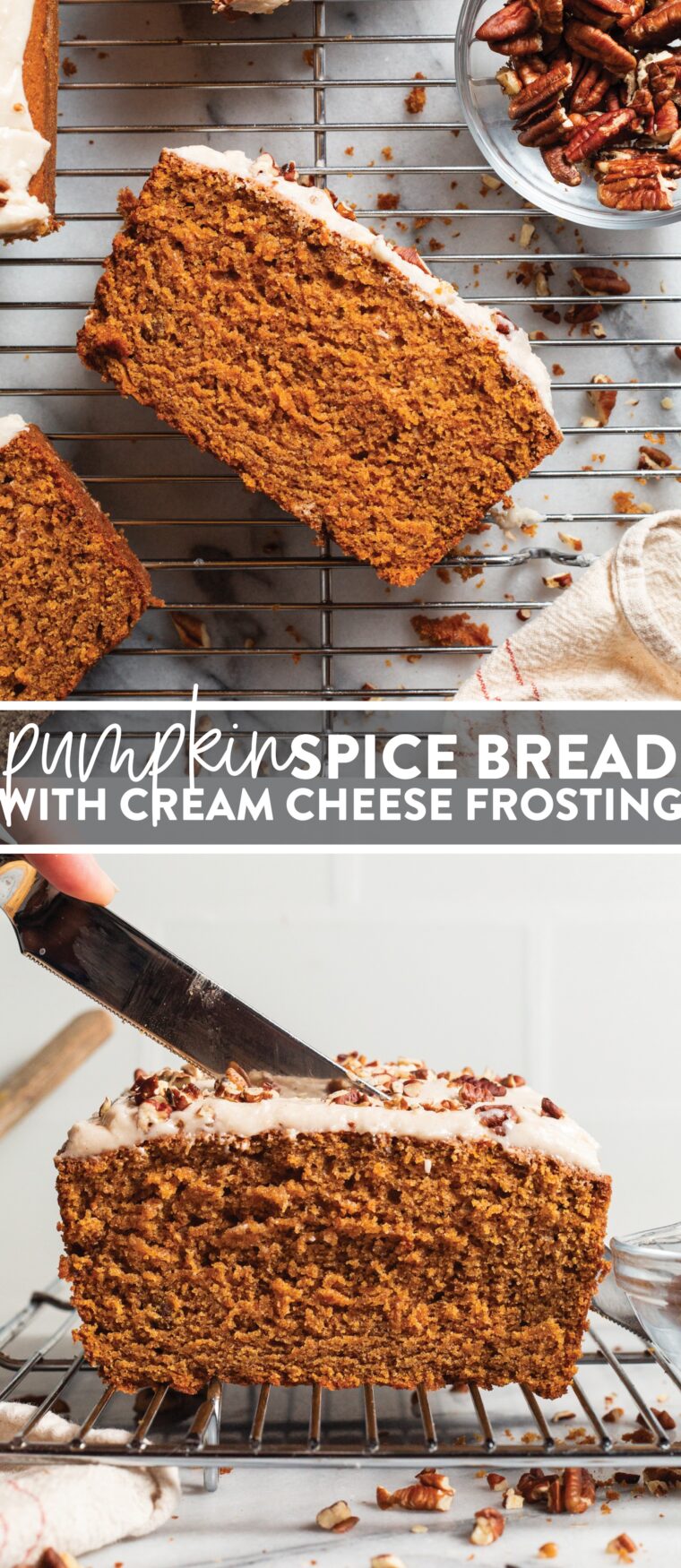 Pumpkin Spice Bread with Cream Cheese Frosting - This pumpkin bread with cream cheese frosting is extra moist and tender, and the silky, creamy frosting is pure gold. The perfect fall treat!