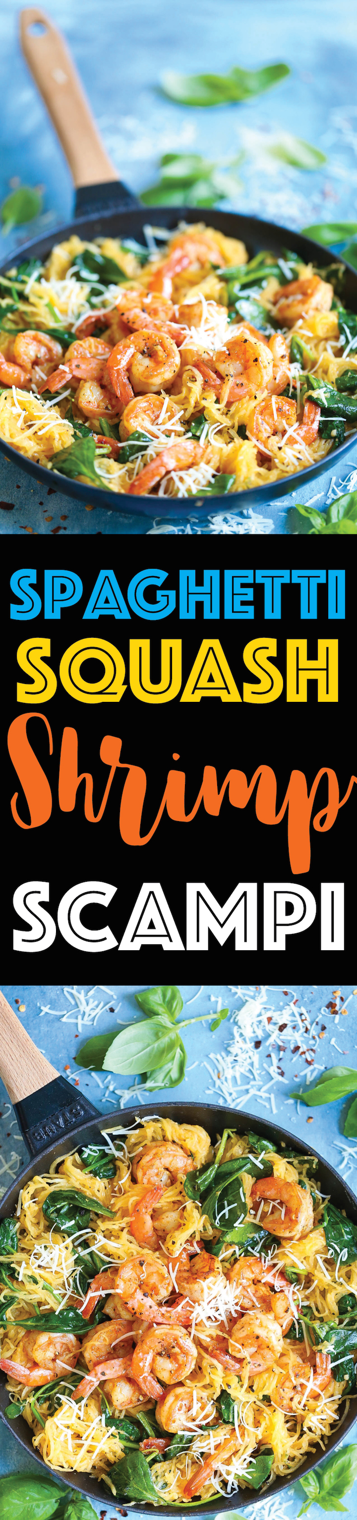Shrimp Scampi Spaghetti Squash - Everyone's favorite shrimp scampi with a low-carb, healthier alternative to pasta using spaghetti squash! It's still amazingly buttery and garlicky with half the calories!
