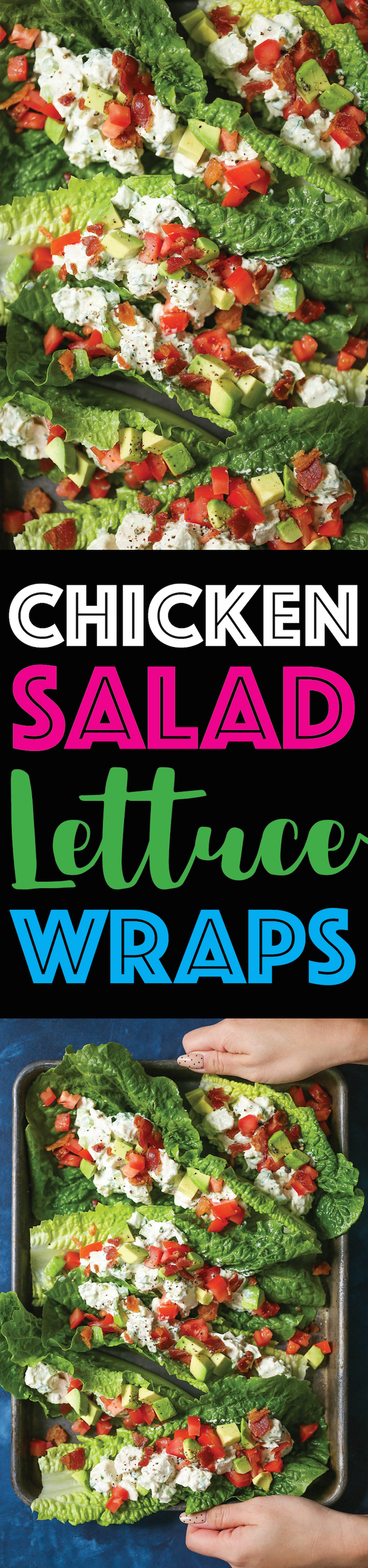 Chicken Salad Lettuce Wraps - Lighter, healthier and less carbs! We use Greek yogurt instead of mayonnaise and we top them into lettuce wraps instead of bread. LESS CALORIES yet same amazing taste. You won't notice a difference, except your smaller waistline!