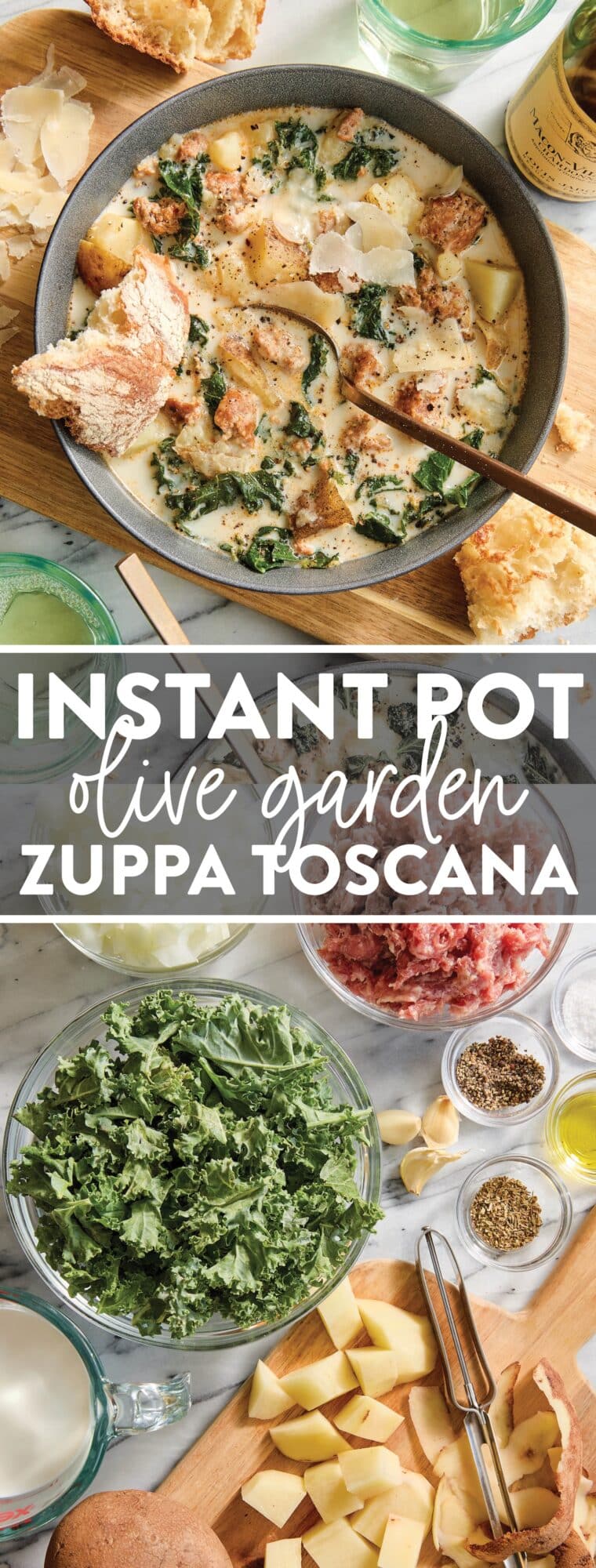 Instant Pot Olive Garden Zuppa Toscana Copycat - So much tastier, cheaper + healthier than the restaurant-version! On your dinner table in just 30 min, a quick weeknight family favorite soup!