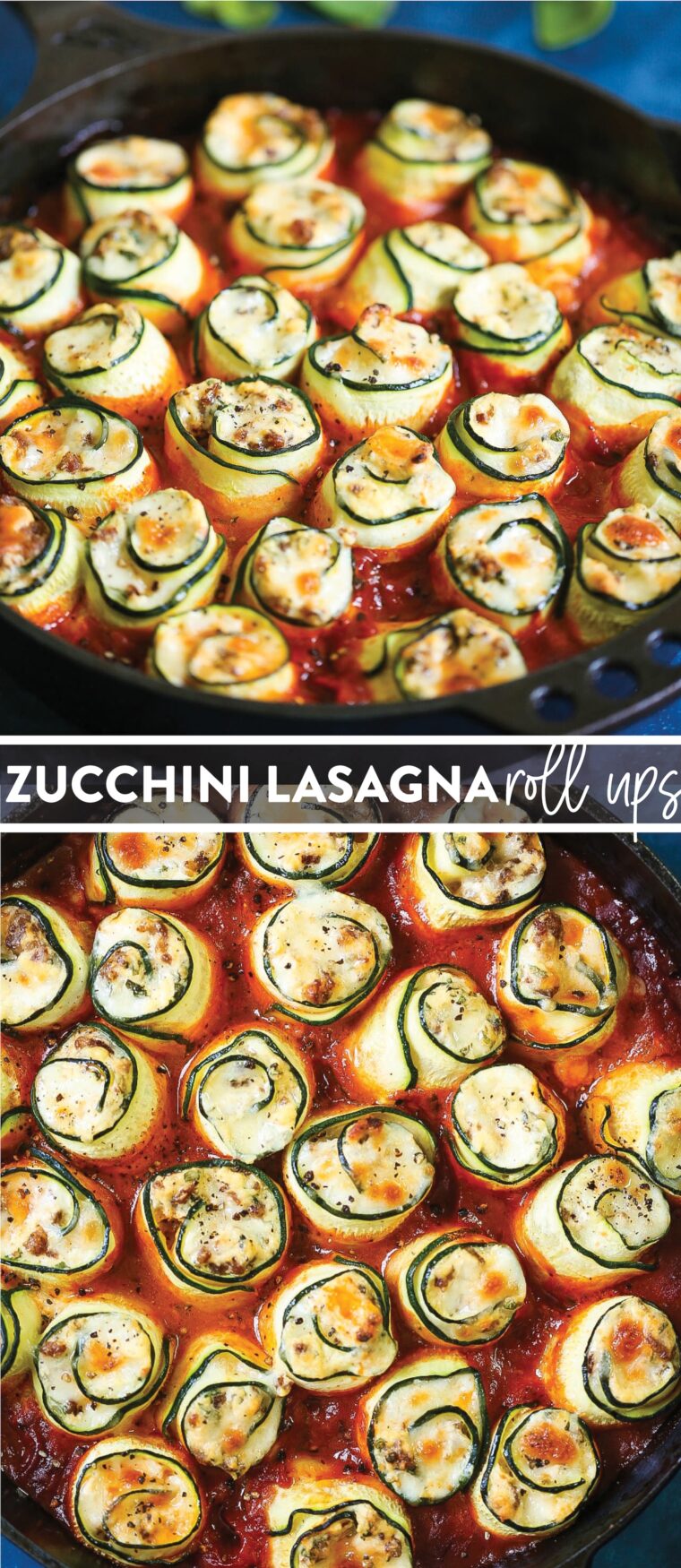 Zucchini Lasagna Roll Ups - Swap out the lasagna noodles for zucchini in these zucchini lasagna roll ups! You won't miss the noodles. Low carb and so much healthier!