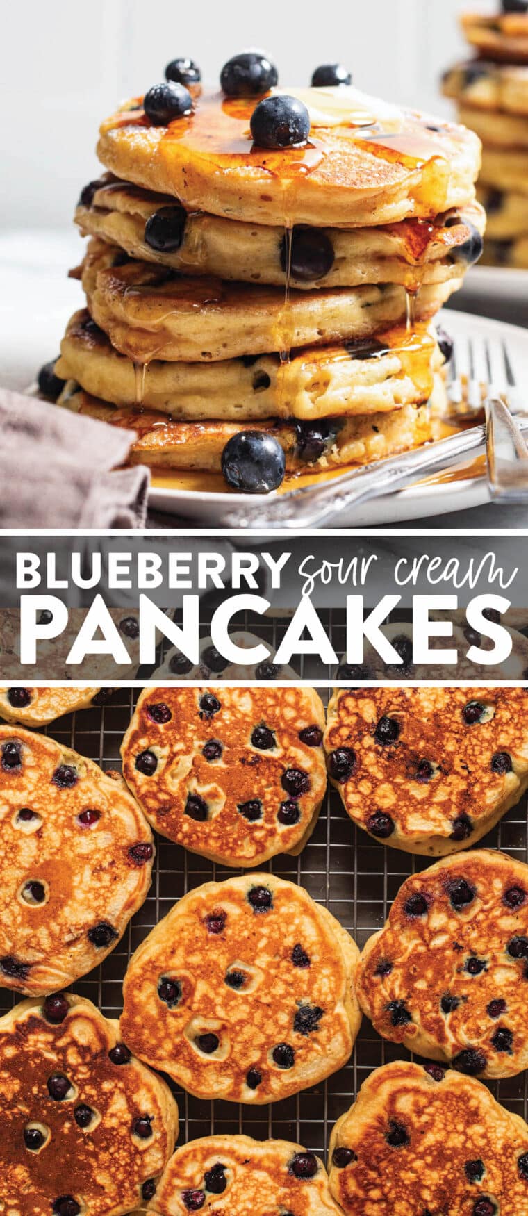 Blueberry Sour Cream Pancakes - Light, fluffy, melt-in-your-mouth buttery pancakes with juicy blueberries. Restaurant-quality right at home!