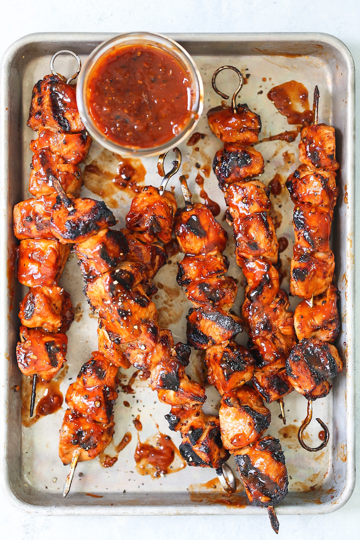 Honey BBQ Chicken Kabobs - Juicy, tender, super saucy BBQ chicken kabobs that everyone will love at your next barbecue! It's the easiest BBQ sauce marinade that keeps the chicken so sweet and tangy, packed with tons of flavor!