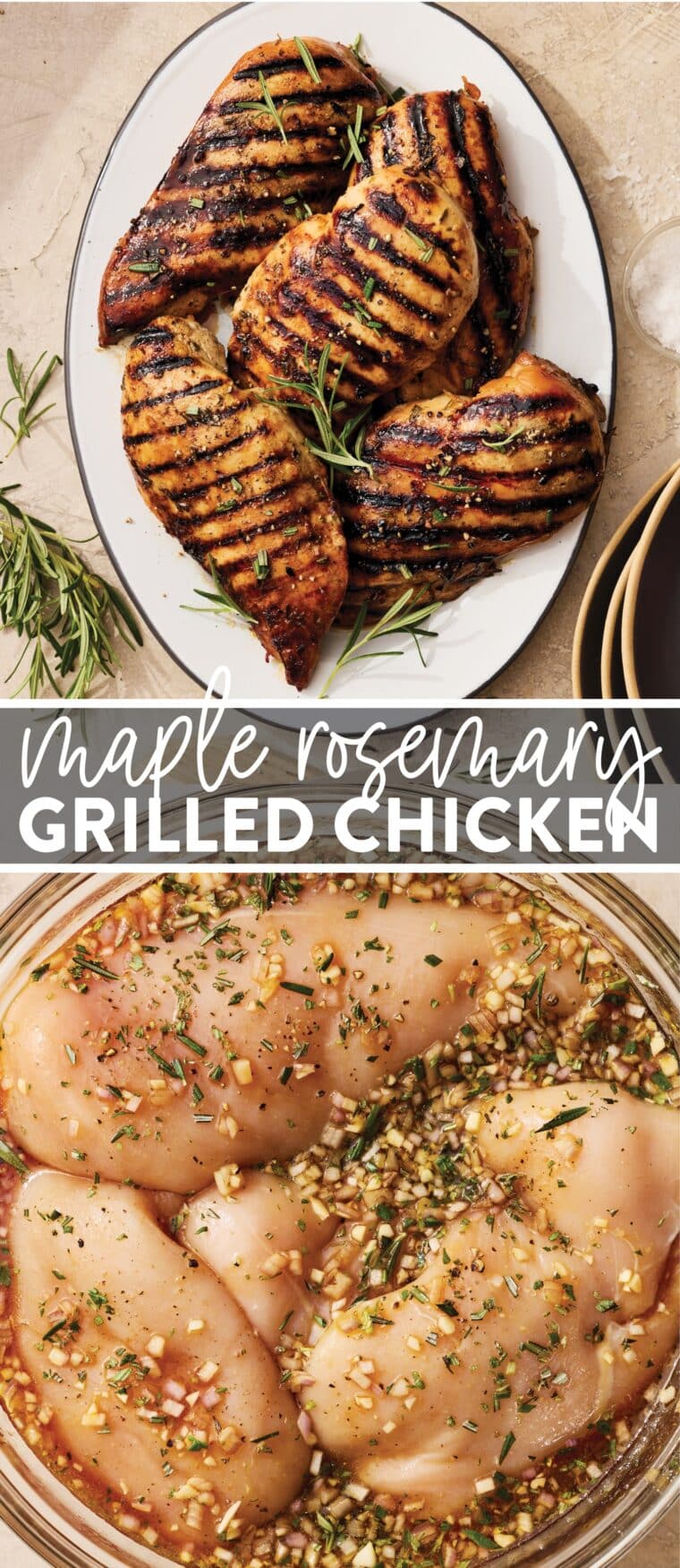 Maple Rosemary Grilled Chicken - The best grilled chicken! Made with the easiest marinade, packed with so much flavor (great make-ahead recipe too). So juicy and so tender!