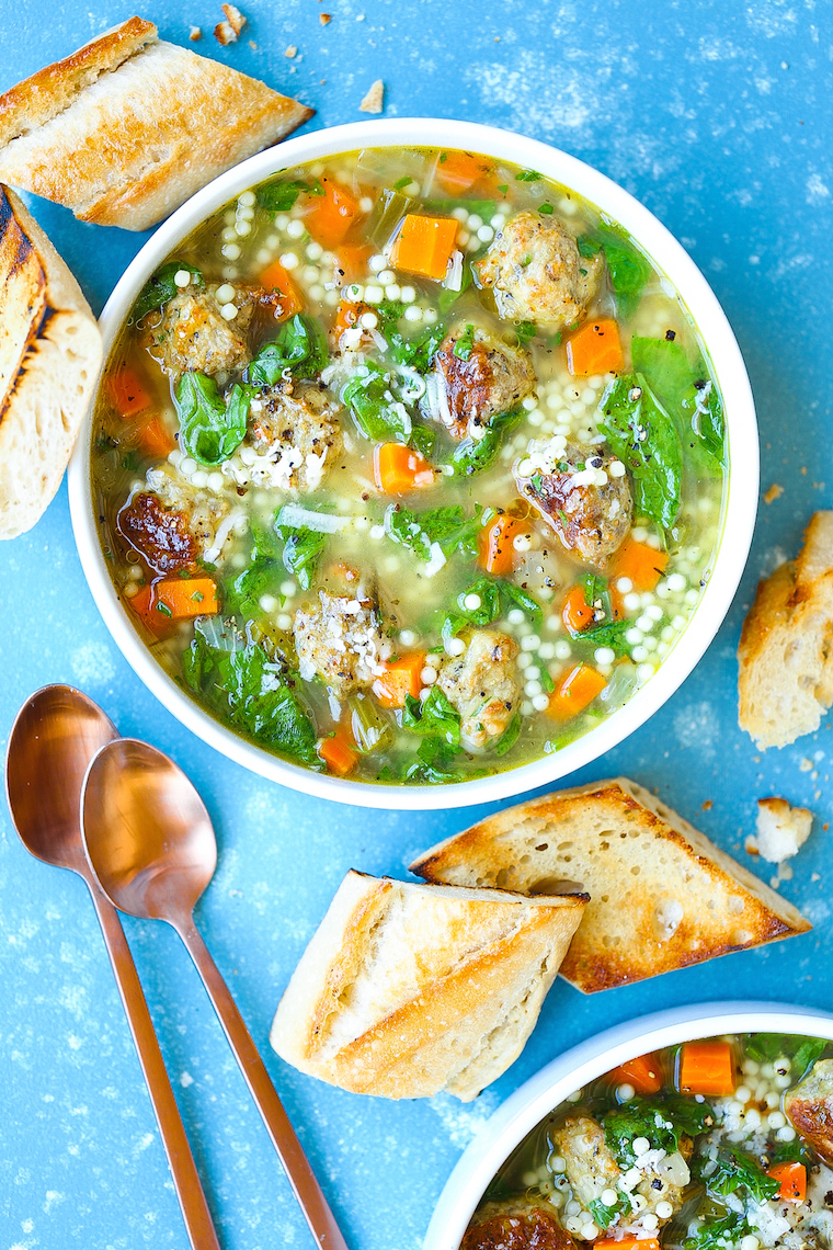 Italian Wedding Soup - Made with the most perfectly tender, juicy, chicken meatballs! So hearty and flavorful. Not to mention, it's simple, quick and easy!