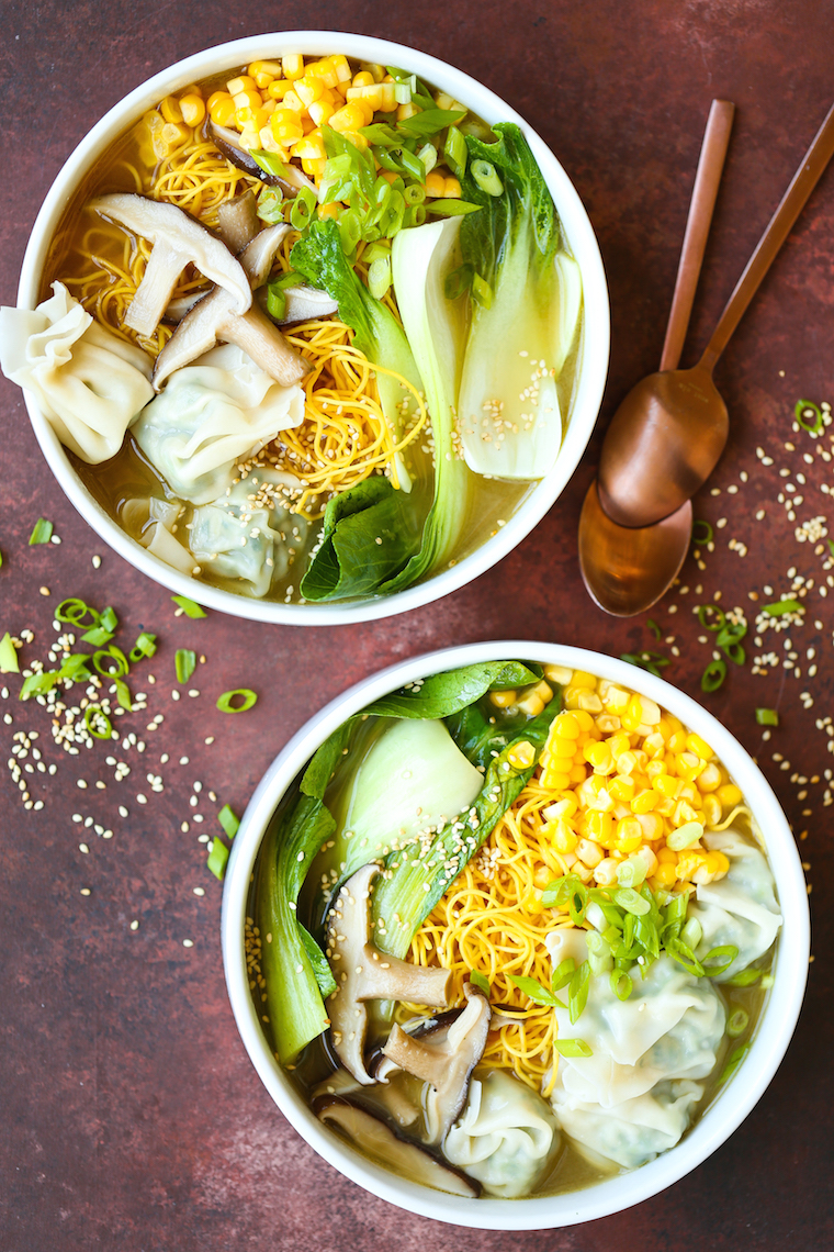 Wonton Noodle Soup - Yes, you can now make your favorite takeout noodle soup at home with THE BEST homemade wontons! The wontons are also freezer-friendly!