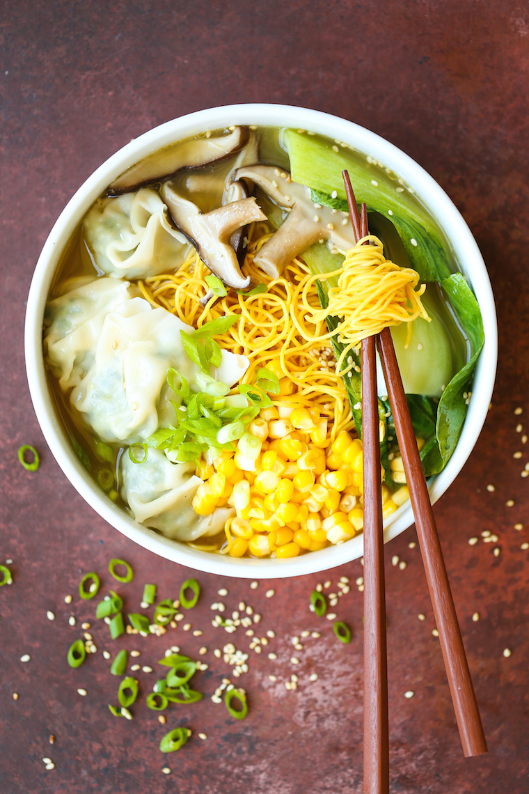 Wonton Noodle Soup - Yes, you can now make your favorite takeout noodle soup at home with THE BEST homemade wontons! The wontons are also freezer-friendly!