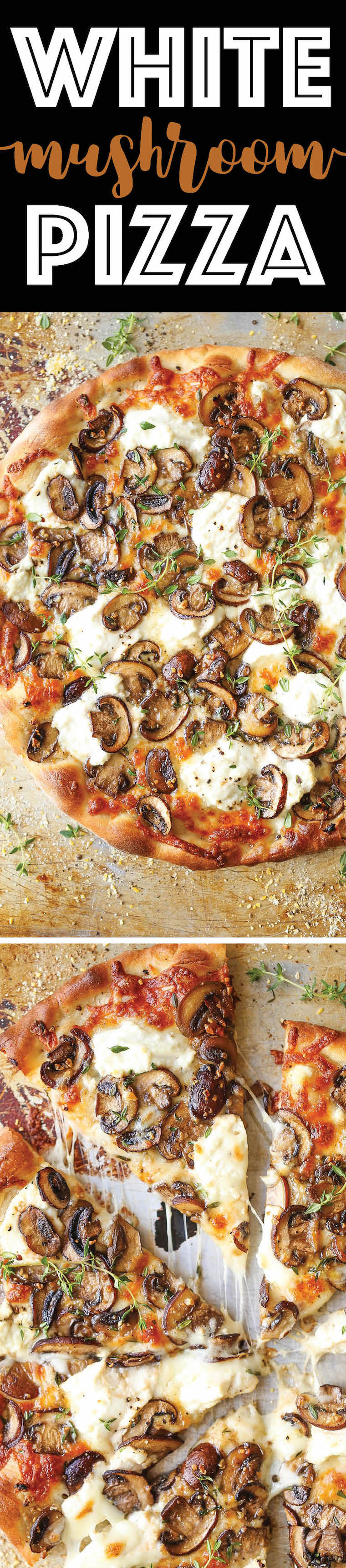 White Mushroom Pizza - The BEST pizza for all cheese and mushroom lovers! Loaded with 2 types of cheese and garlic herb sautéed mushrooms!! AMAZING.