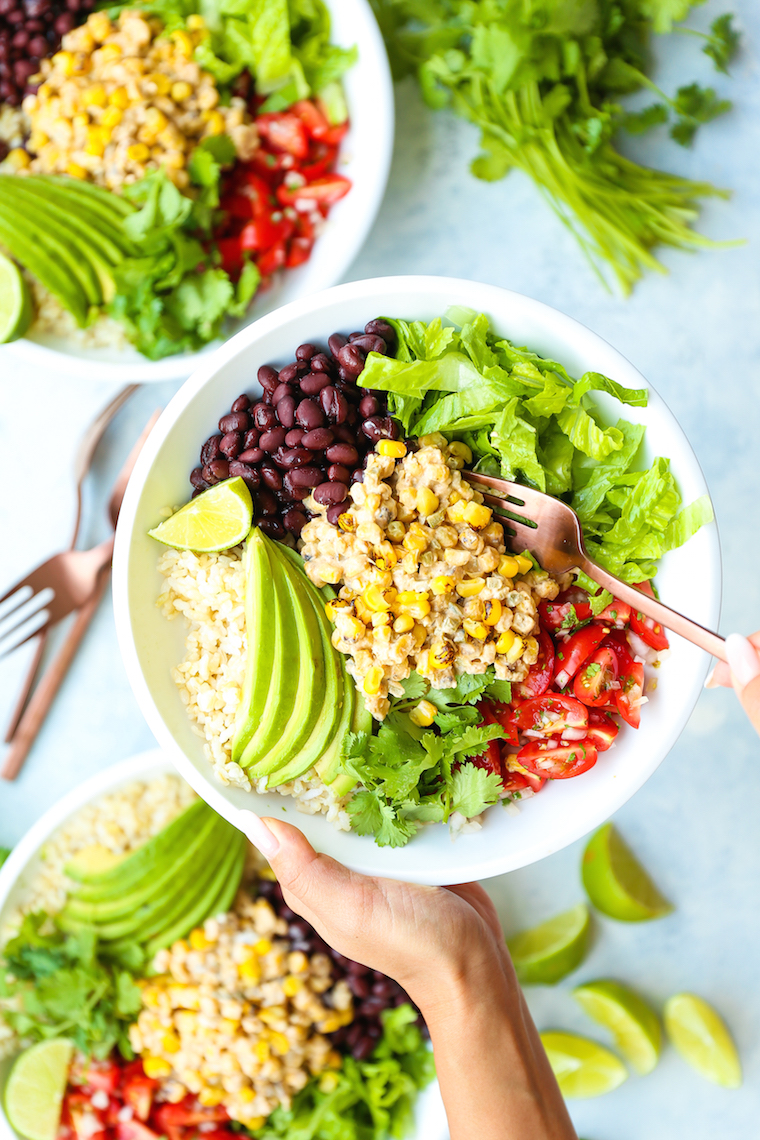 Mexican Street Corn Bowls - Mexican elote is served up right in these hearty bowls with whole grains, pico de gallo, black beans, avocado and so much more!