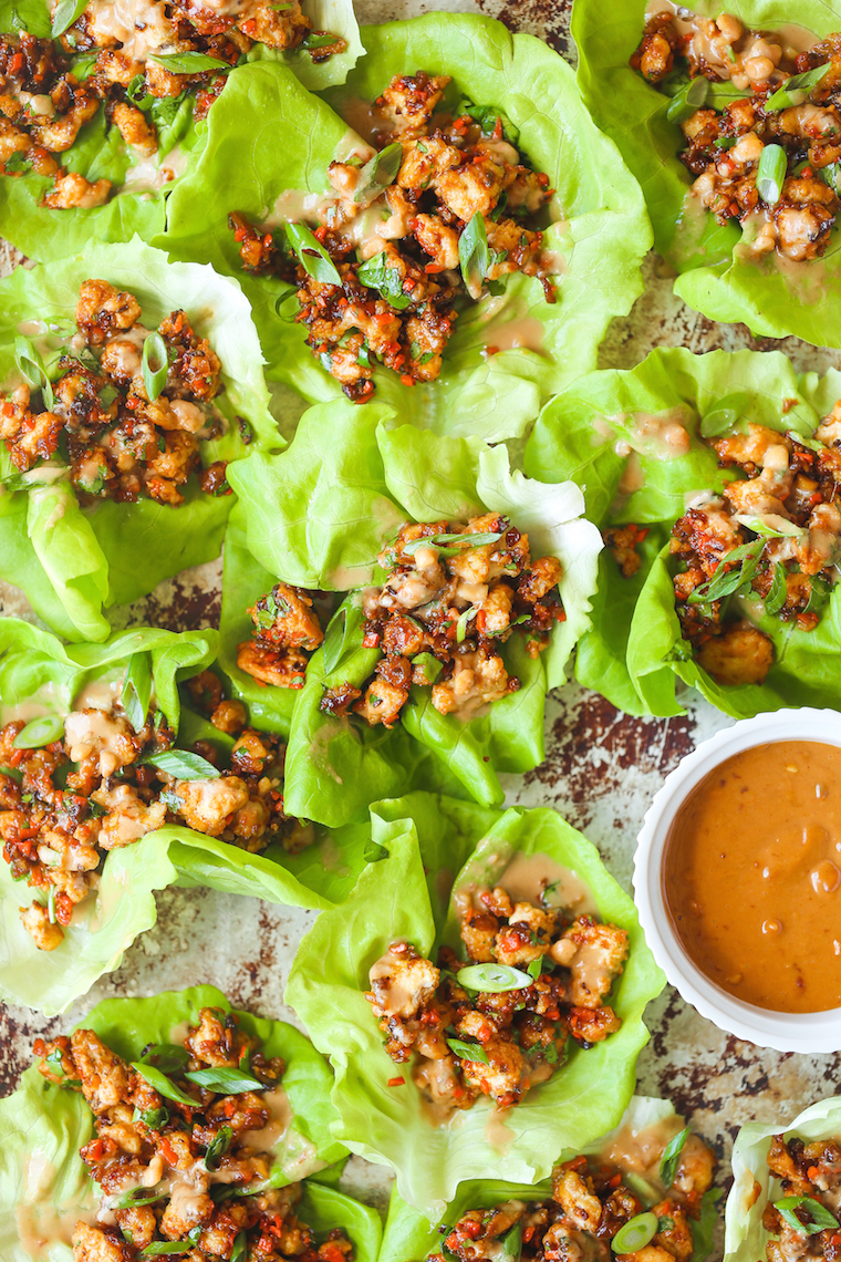 Peanut Chicken Lettuce Wraps - A super quick dinner made in 25 min! It's so hearty, filling, and low-carb, yet the family will still be begging for more!