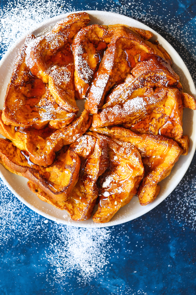 Pumpkin Spice French Toast - The most amazing Fall morning breakfast! Perfectly sweet and spiced using thick slices of bread that just melt in your mouth!