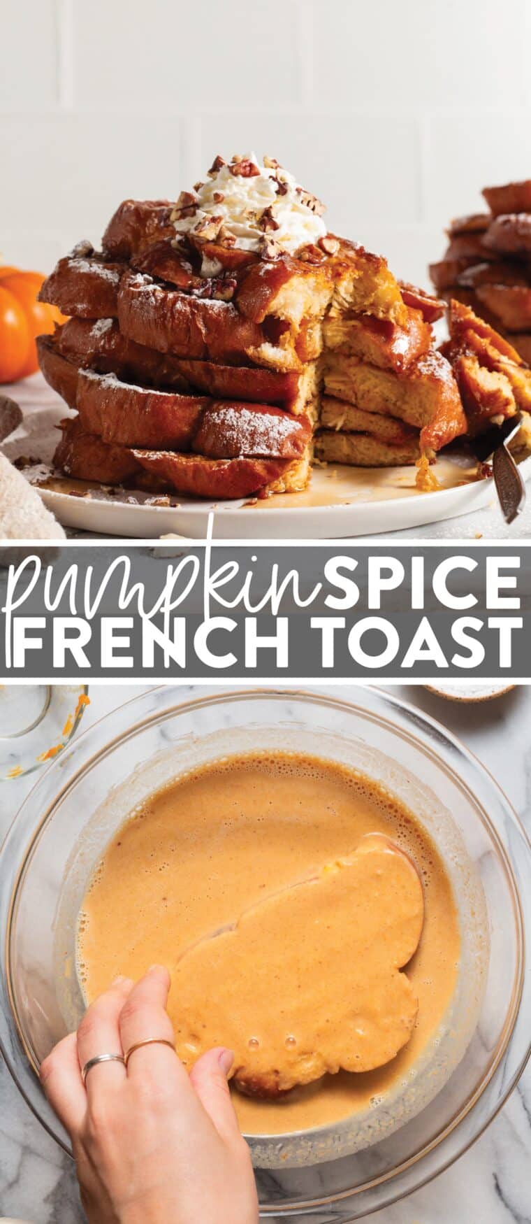 Pumpkin Spice French Toast - This pumpkin French toast is so warm and cozy, made with thick slices of brioche soaked in a spiced pumpkin custard! A perfect fall breakfast!
