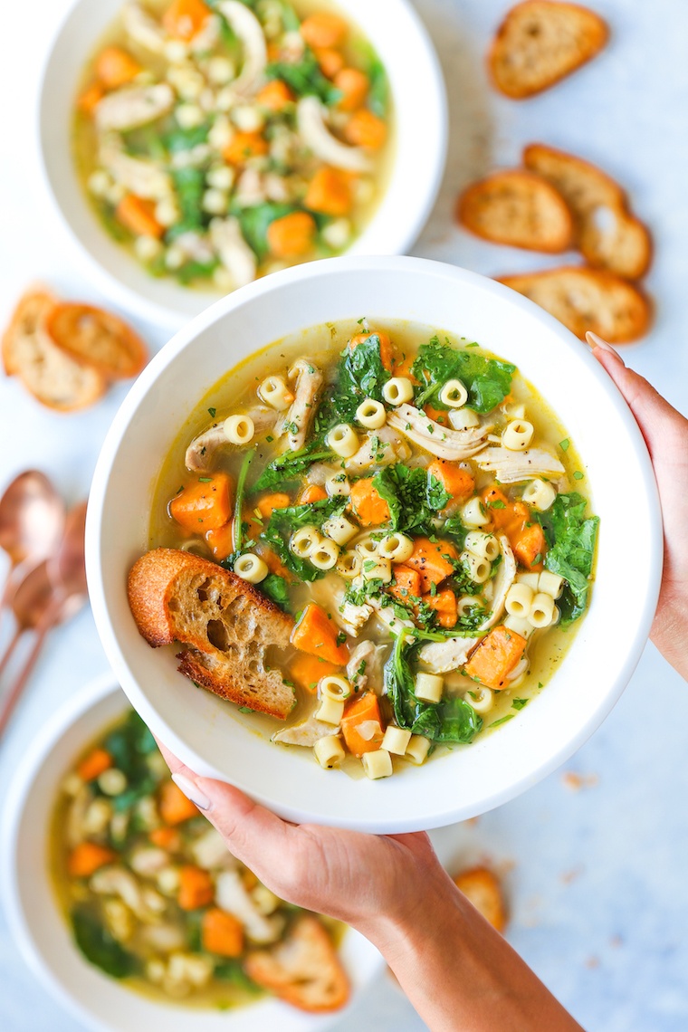 ​Sweet Potato Chicken Noodle Soup - A classic chicken noodle soup with a Fall twist! With tender chunks of sweet potato, this is pure comfort in a bowl!