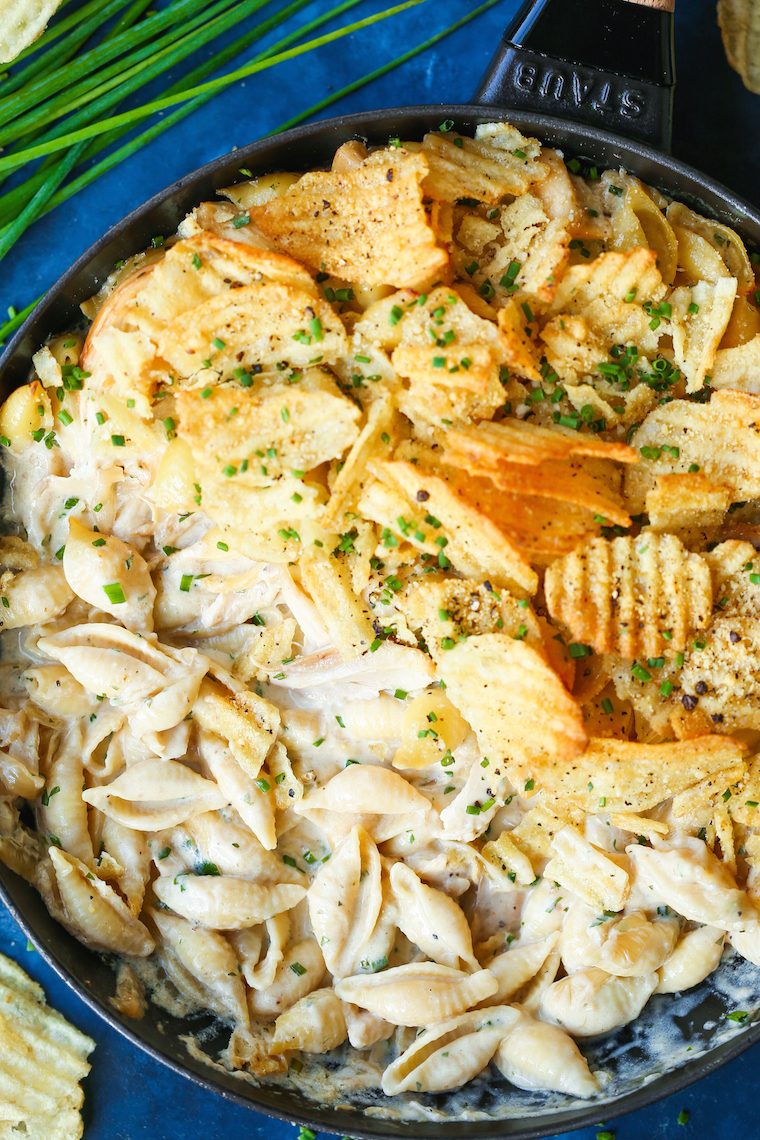 French Onion Chicken Noodle Casserole - The coziest, most comforting casserole! With caramelized onions, rotisserie chicken, pasta and the best cream sauce!