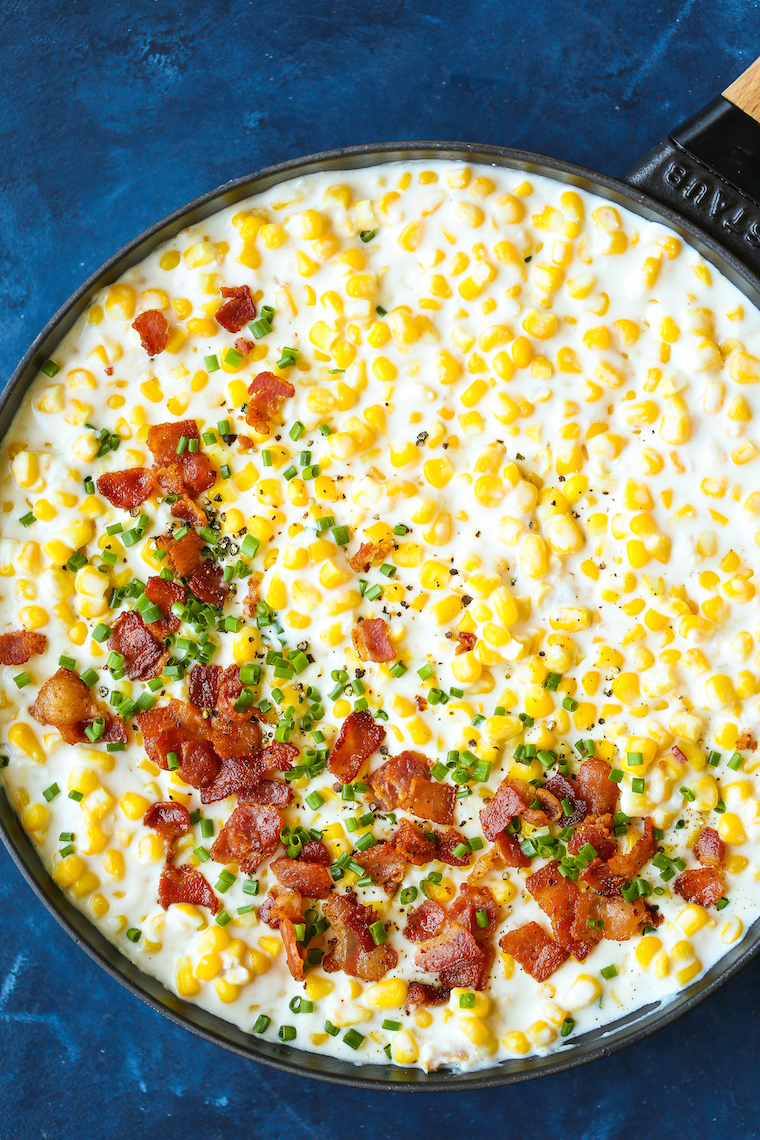 Stovetop Bacon Creamed Corn - The BEST ever homemade creamed corn! The absolute perfect yet easy peasy side dish for all! So creamy, so velvety, so amazing.