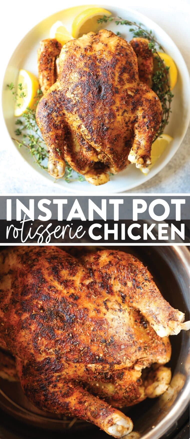 Instant Pot Rotisserie Chicken - 30 min for a whole rotisserie chicken? YES, please! And the chicken comes out incredibly tender, juicy, moist and packed with so much flavor!