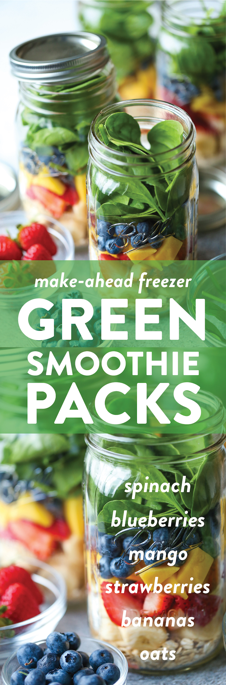 Freezer Green Smoothie Packs - Make-ahead freezer-packs! Now you have ready-made smoothies for the entire week. Simply add your milk and blend! That's it!