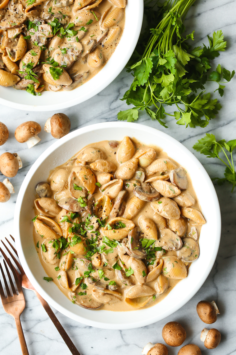 Creamy Mushroom Stroganoff - Butter, mushrooms, shallots, garlic and thyme make for the perfect creamy, rich mushroom stroganoff! Made in just 30 min. EASY!