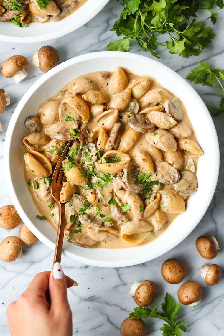 Creamy Mushroom Stroganoff - Butter, mushrooms, shallots, garlic and thyme make for the perfect creamy, rich mushroom stroganoff! Made in just 30 min. EASY!