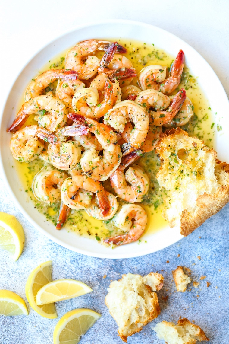Shrimp cooking in a garlic butter sauce
