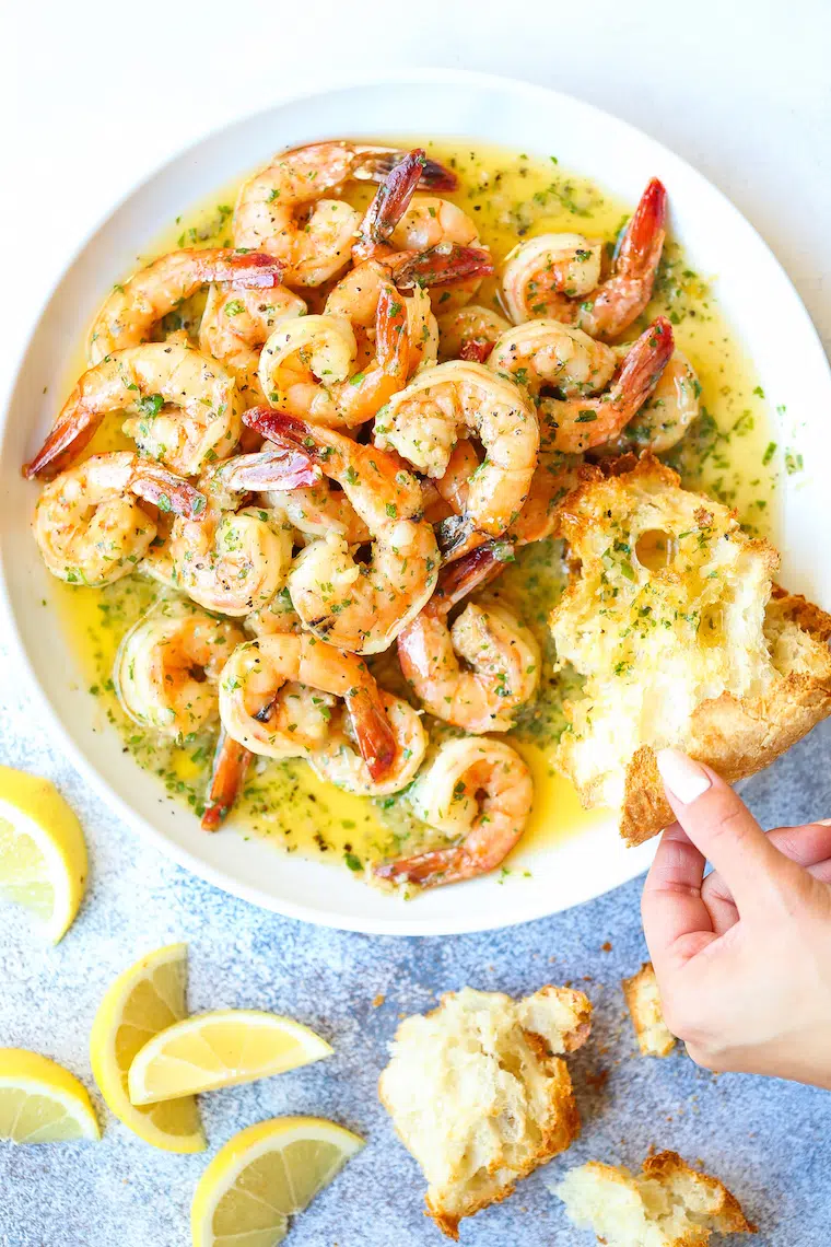Finished garlic butter shrimp scampi ready to serve