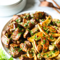 Garlic Butter Steak Bites and Fries