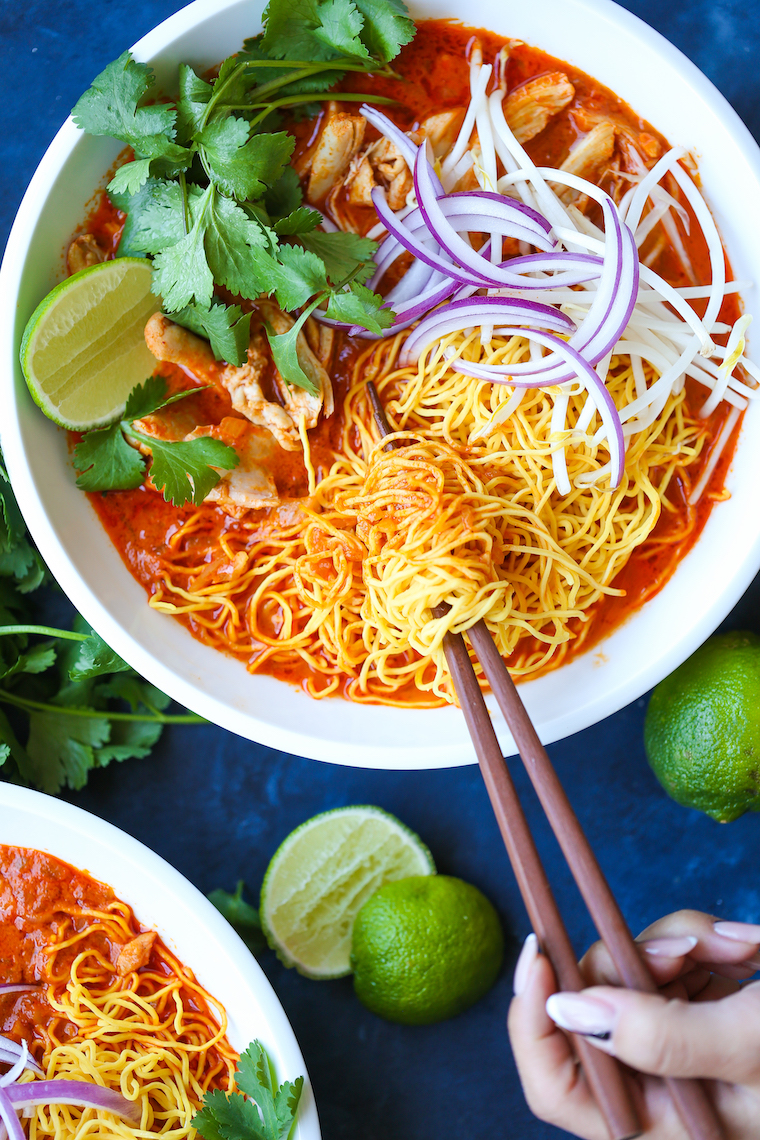 Chicken Khao Soi (Thai Coconut Curry Noodle Soup) - Made with such tender shredded chicken in an amazingly fragrant coconut-curry broth that is to die for!