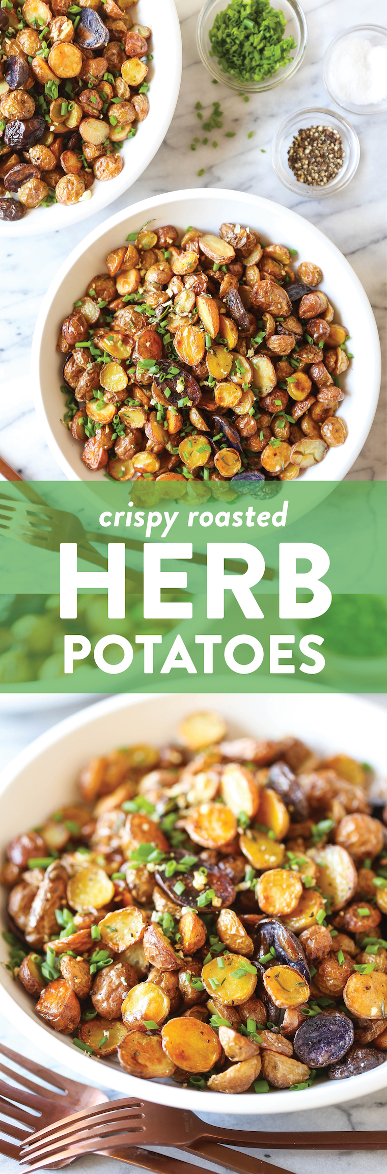 Crispy Roasted Herb Potatoes - Extra-crispy roasted potatoes! It's the perfect side dish to any meal with only 15 min prep and the shortest ingredient list!