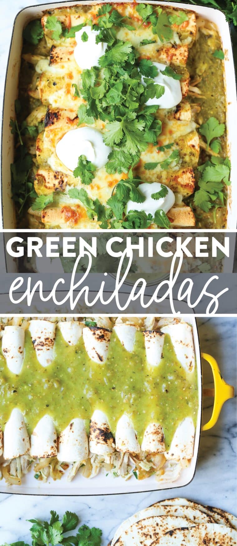 Green Chicken Enchiladas - Salsa verde, green chiles, leftover rotisserie chicken and Monterey Jack cheese make for the best weeknight enchiladas ever!
