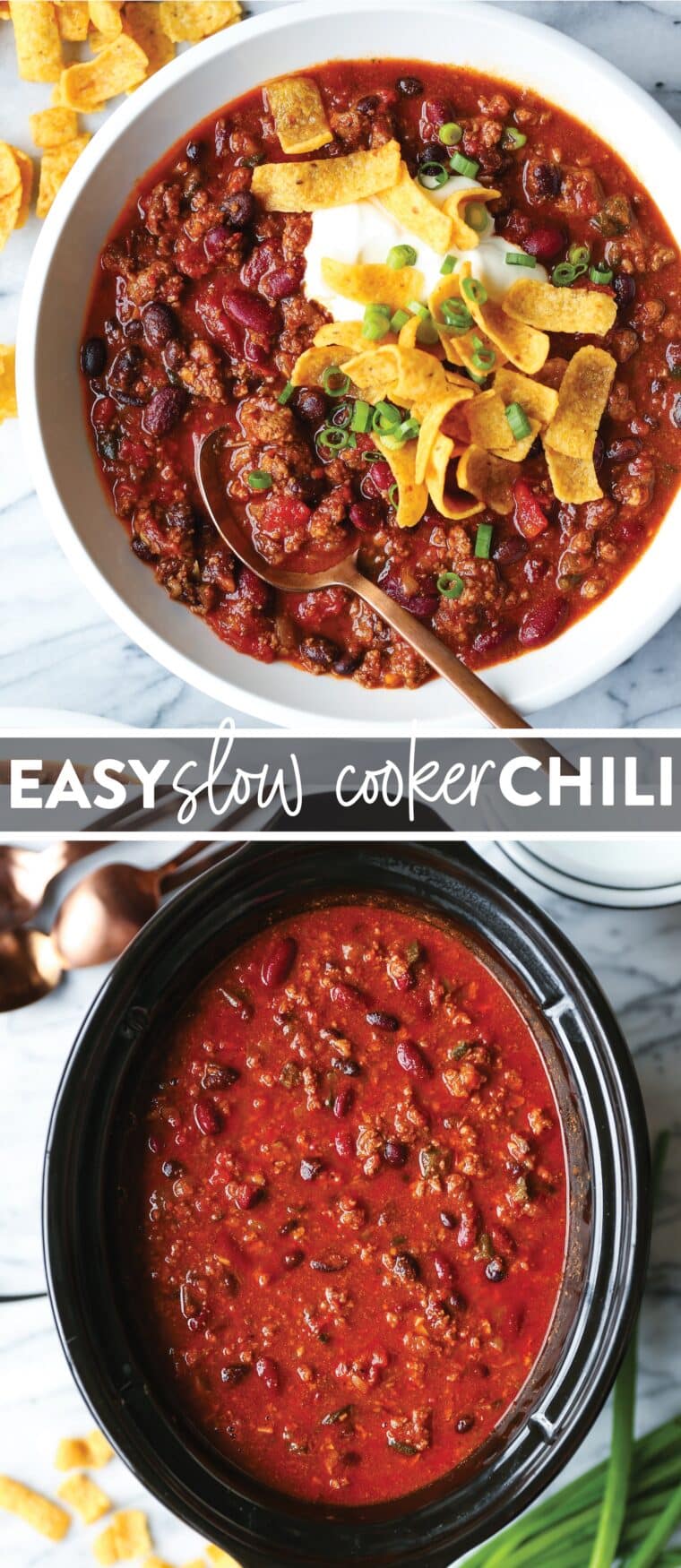 Easy Slow Cooker Chili - This slow cooker chili is so easy, cooked low and slow for 8 hrs. Simply set and forget, and come home to the coziest, flavor-packed chili.