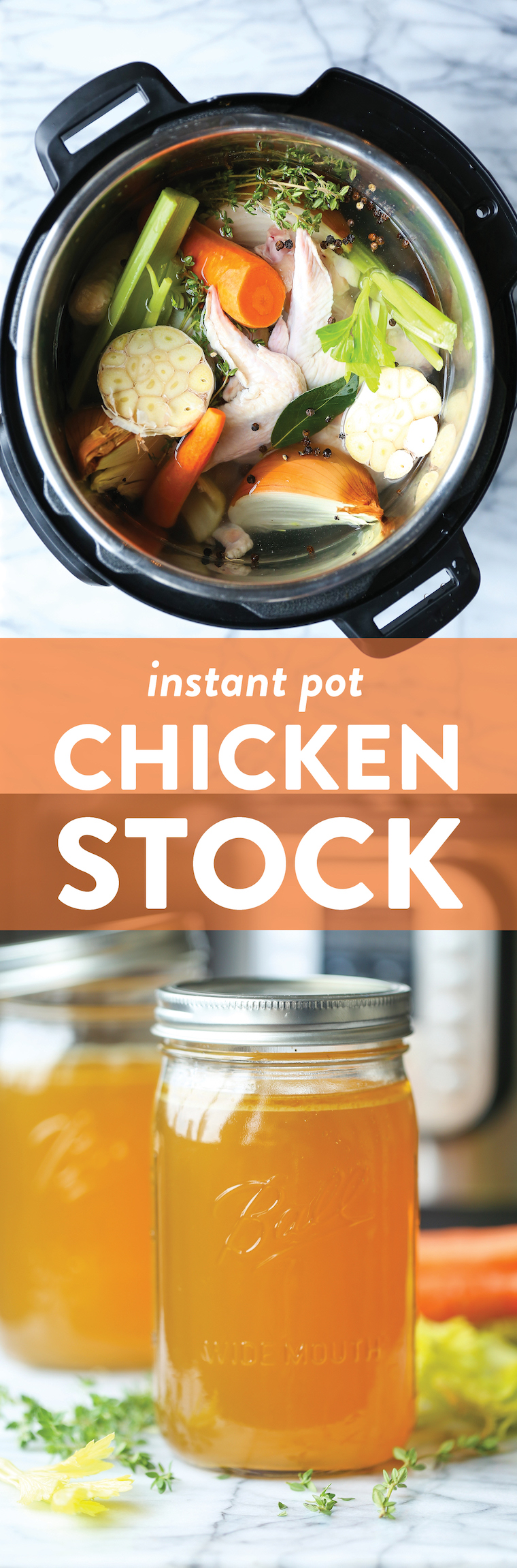 Instant Pot Chicken Stock - Now you can make the best homemade chicken stock in just 45 min! Freeze for up to 3 months. Perfect for stews, soups and sauces!