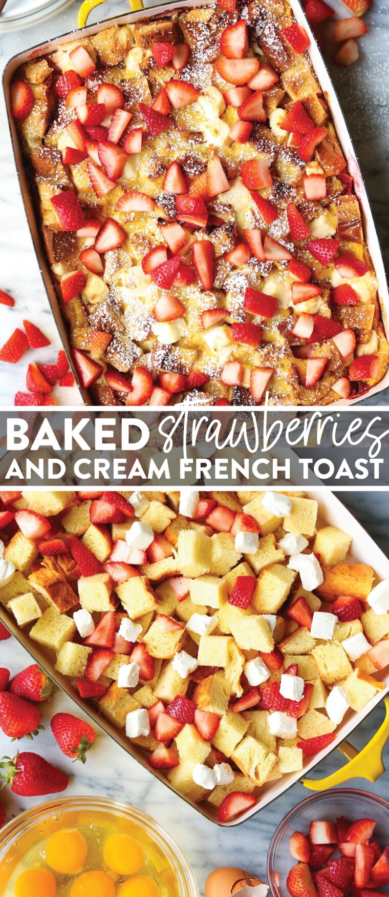 Baked Strawberries and Cream French Toast - Overnight strawberry french toast bake with cream cheese! The most impressive, easy make-ahead breakfast. Prep everything the night before!