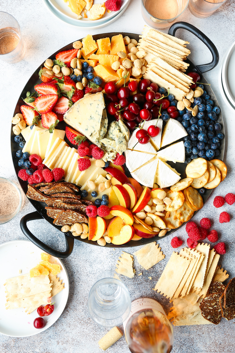 Summer Cheese Board - Brie, gorgonzola, gouda, cheddar, fresh summer berries and cherries! The ultimate killer cheese board to impress all your guests!