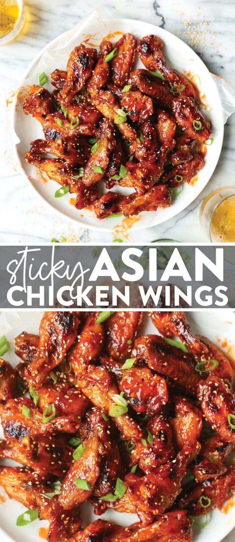 Sticky Asian Chicken Wings - These baked Asian chicken wings are crispy, sticky, sweet and savory with the most perfect caramelized glaze. It's a crowd-favorite appetizer!
