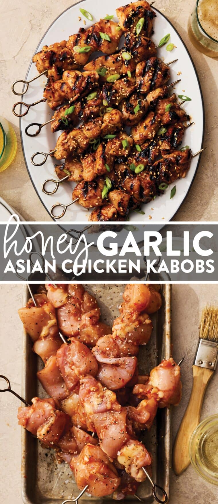 Honey Garlic Asian Chicken Kabobs - The most flavorful Asian honey garlic marinade! The chicken is so juicy and so tender! Marinate overnight and cook on the grill (or stovetop)!