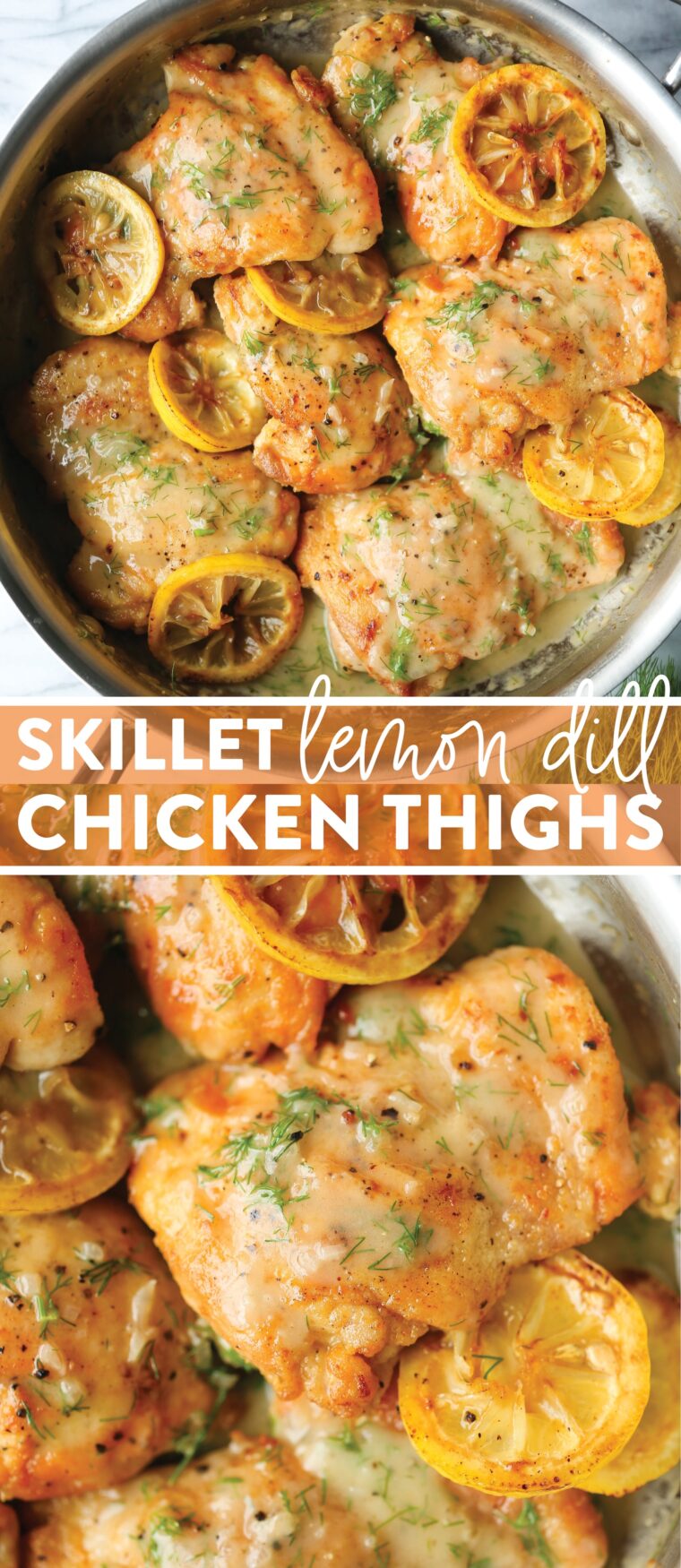 Skillet Lemon Dill Chicken Thighs - A speedy dinner made in 30 min from start to finish! Served with the most heavenly lemon dill cream sauce of your life.