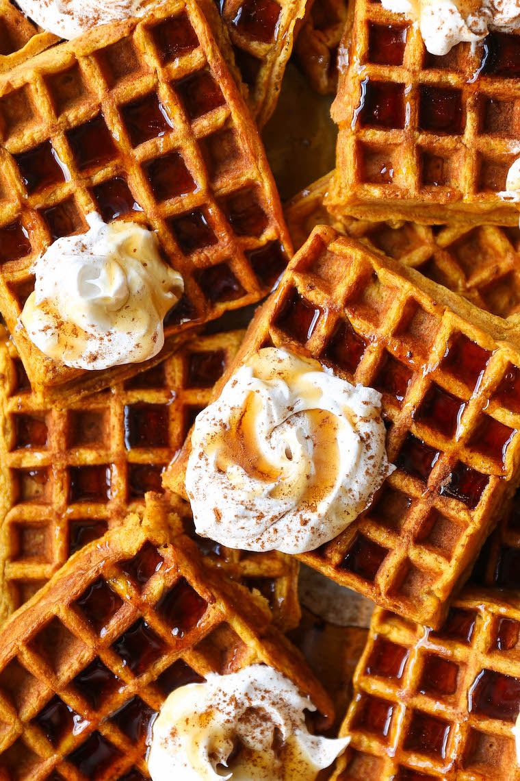 Pumpkin Spice Waffles - The best breakfast ever! Crispy golden on the outside, fluffy on the inside. You’ll want to make this all year long!