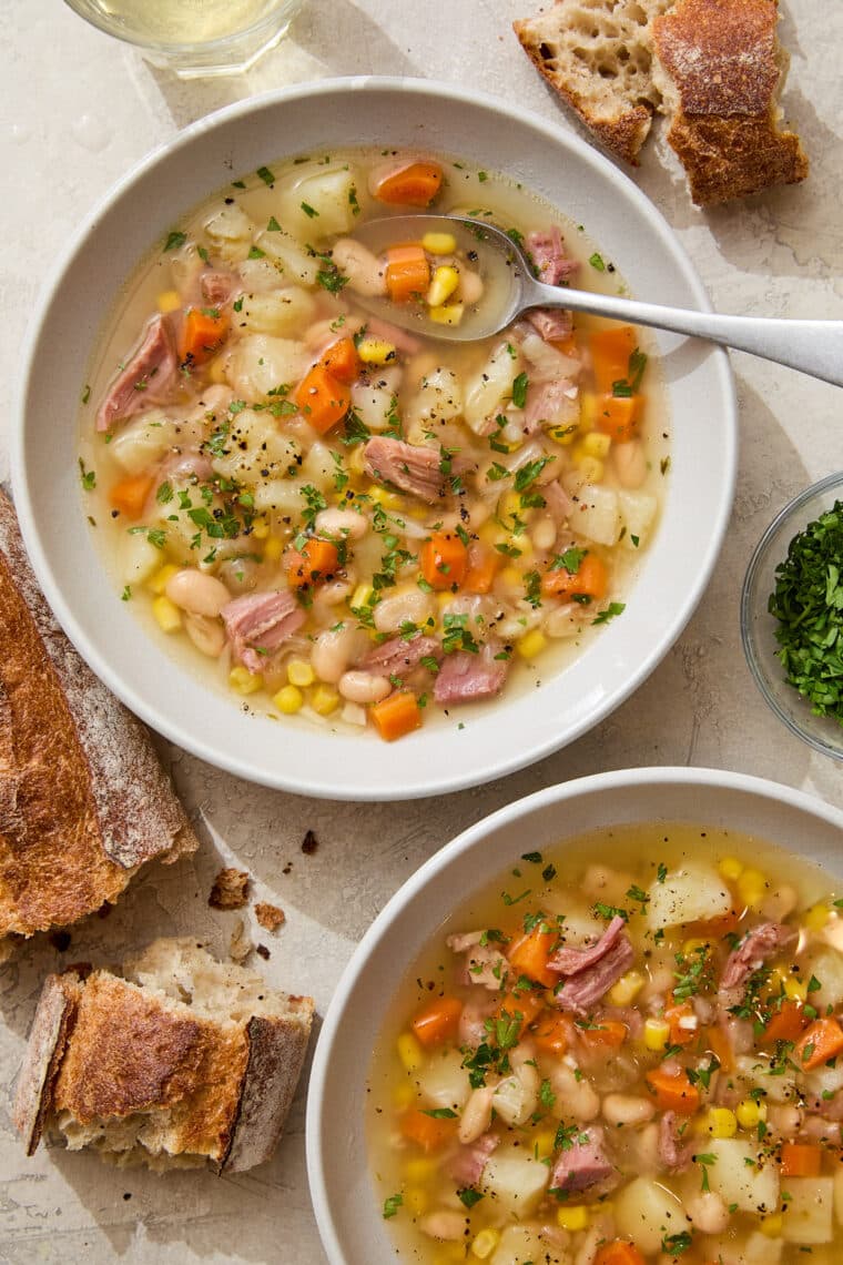Instant Pot Leftover Hambone Soup - A simple, hearty, cozy soup recipe with the most flavorful broth. The perfect way to use up leftover ham!