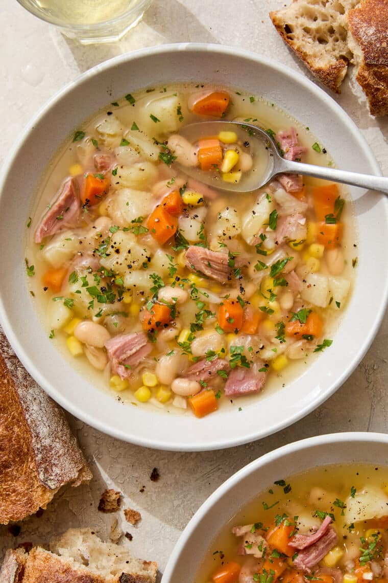 Instant Pot Leftover Hambone Soup - A simple, hearty, cozy soup recipe with the most flavorful broth. The perfect way to use up leftover ham!