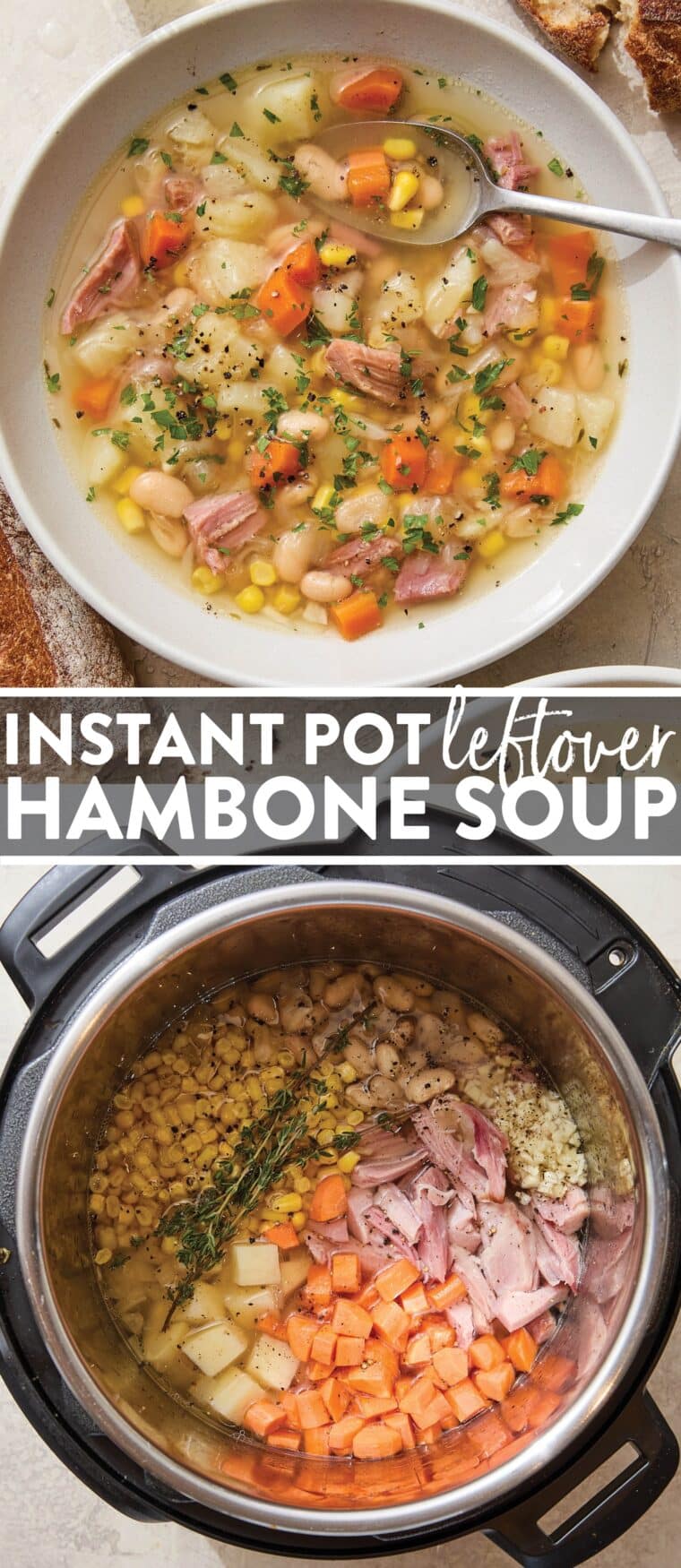 Instant Pot Leftover Hambone Soup - A simple, hearty, cozy soup recipe with the most flavorful broth. The perfect way to use up leftover ham!