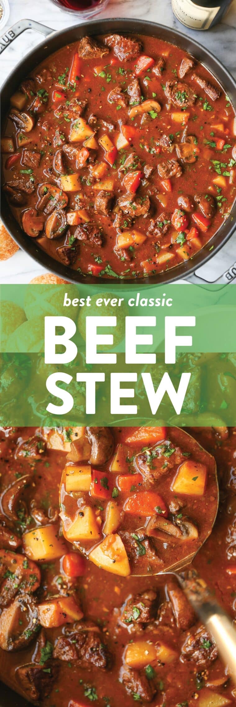 Best Ever Beef Stew - A cozy, classic beef stew with tender beef, carrots, mushrooms + potatoes. Everyone will love this, especially on those chilly nights!” class=