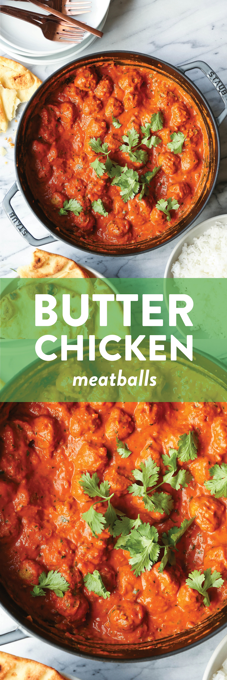 Butter Chicken Meatballs - Everyone's favorite butter chicken made into the most tender, most amazing meatballs! So saucy, so good. Serve with rice + naan!