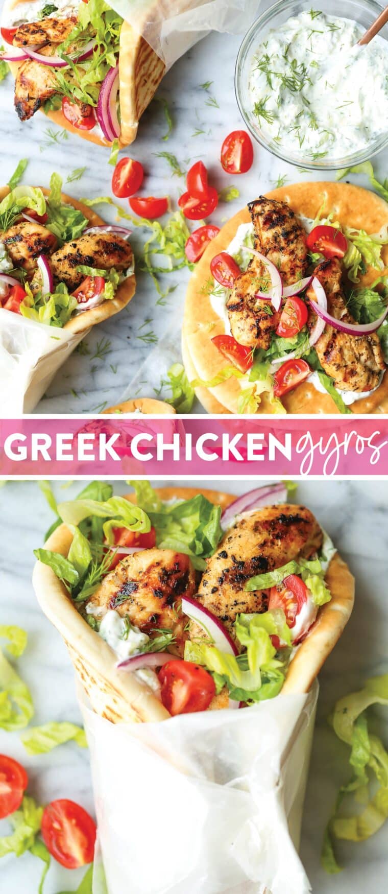 Greek Chicken Gyros - Easy, make-ahead Greek chicken gyros! Marinate the chicken overnight and serve with the best homemade tzatziki sauce!