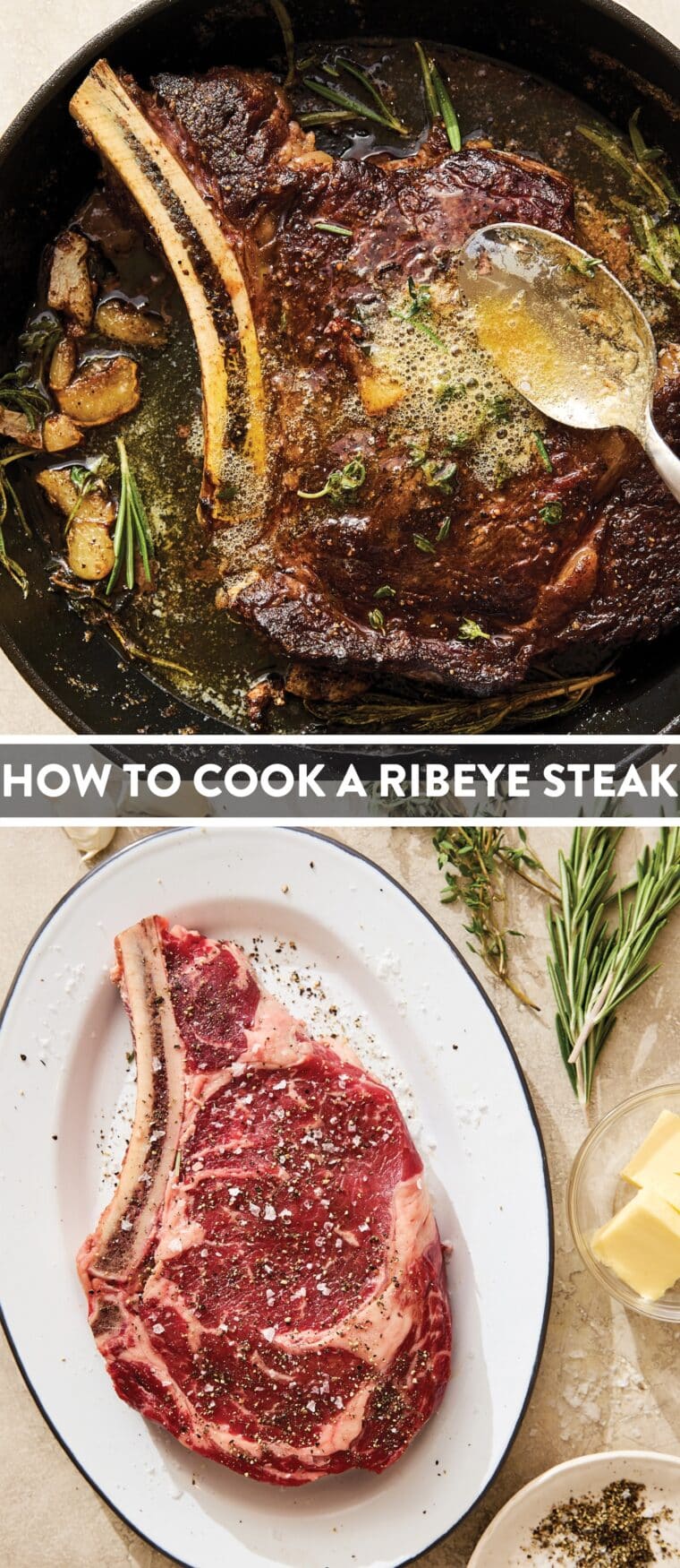 How to Cook a Ribeye Steak - Skip the expensive steakhouse! Make restaurant-quality ribeye steak at home with a gorgeous crust and the dreamiest garlic herb butter!