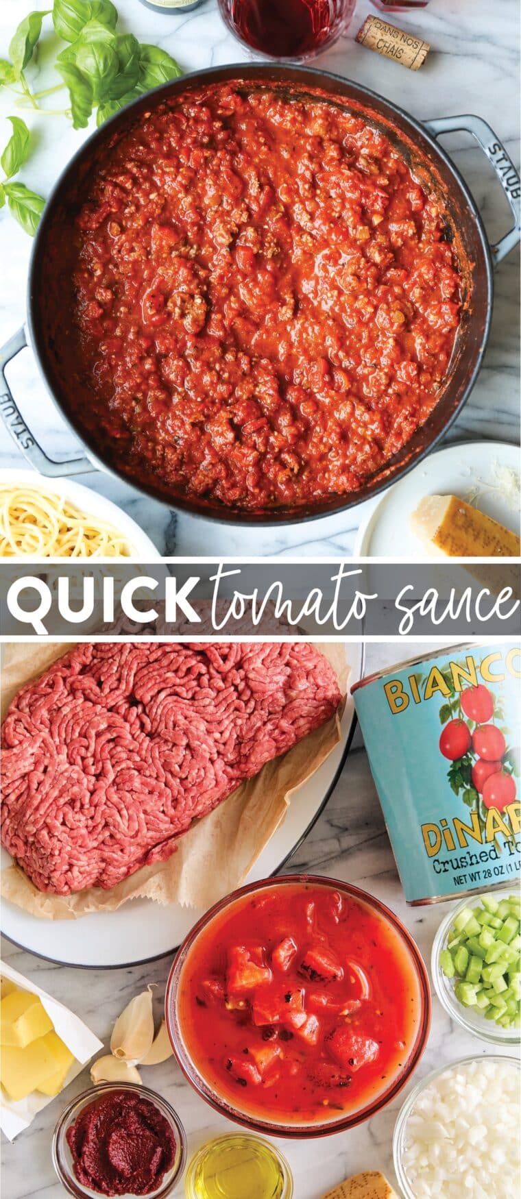 Quick Tomato Sauce - You can skip the jarred sauce! This is super quick, easy, fresh and so so good using pantry staples. Just 30 minutes start to finish!