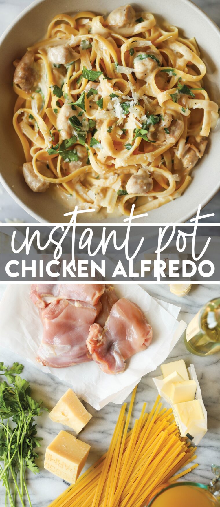 Instant Pot Chicken Alfredo - A one pot, no fuss, no babysitting dinner! Even the uncooked pasta cooks right in the IP, soaking up all that creamy goodness!